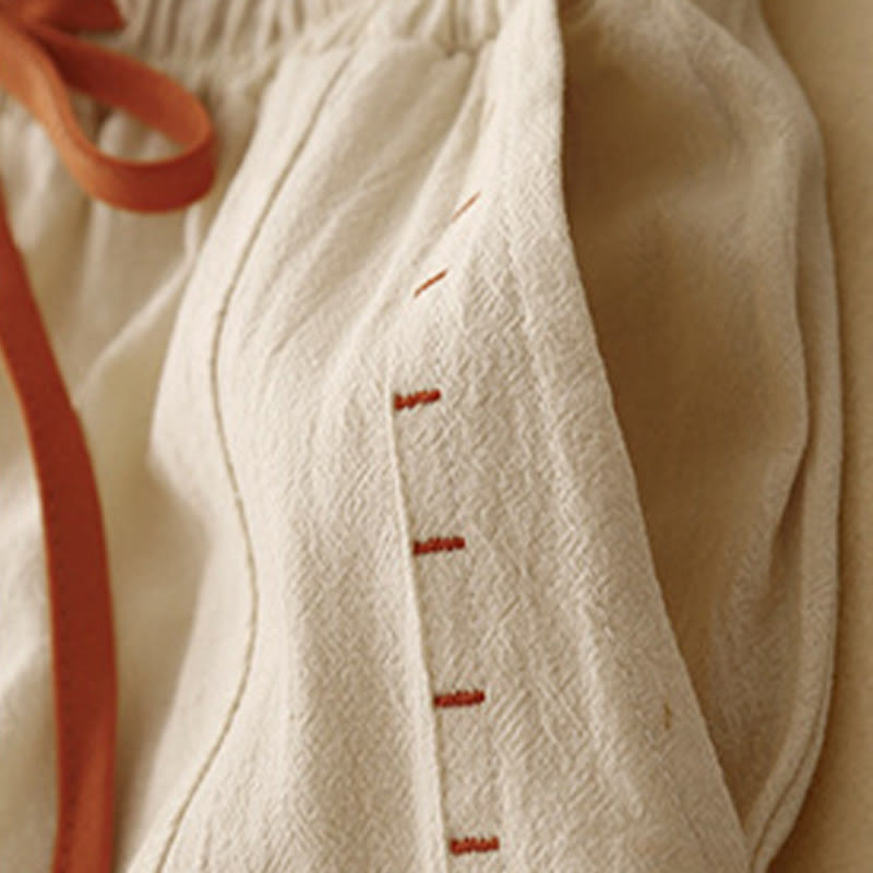 Pantalon large en coton et lin pour femme, Buddha Stones et simple, avec cordon de serrage et poches - image 9