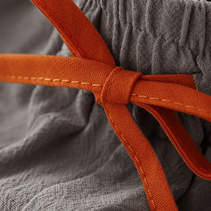 Pantalon large en coton et lin pour femme, Buddha Stones et simple, avec cordon de serrage et poches - image 17