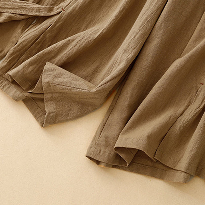 Pantalon large en coton et lin pour femme, Buddha Stones et simple, avec cordon de serrage et poches - image 4