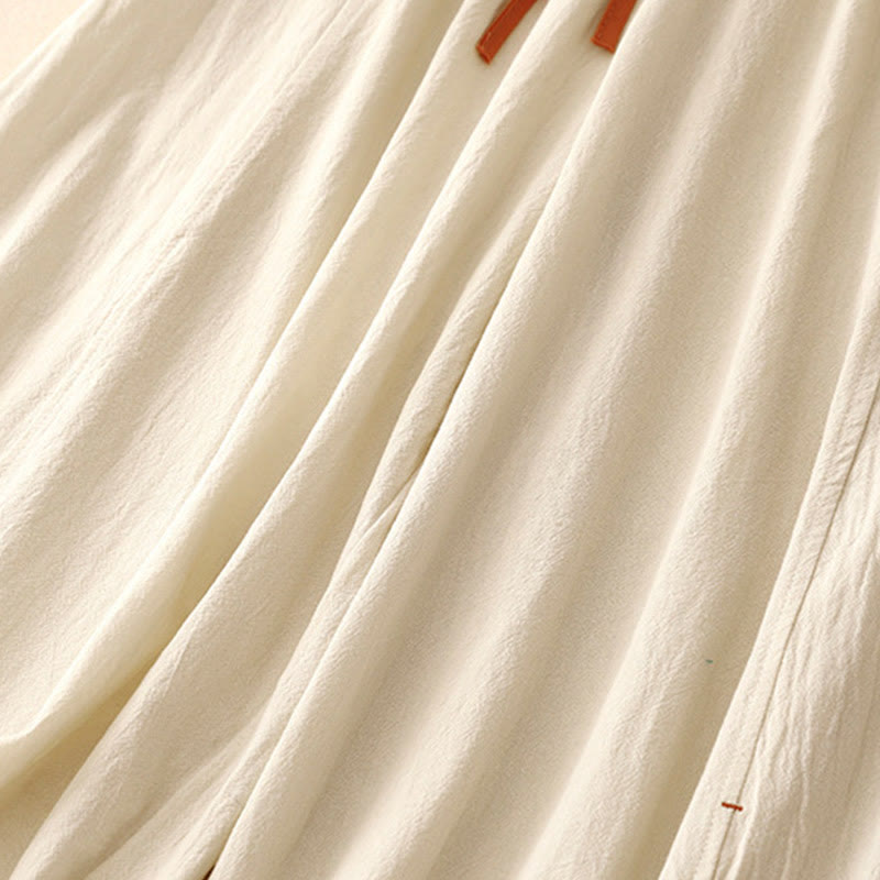 Pantalon large en coton et lin pour femme, Buddha Stones et simple, avec cordon de serrage et poches - image 10