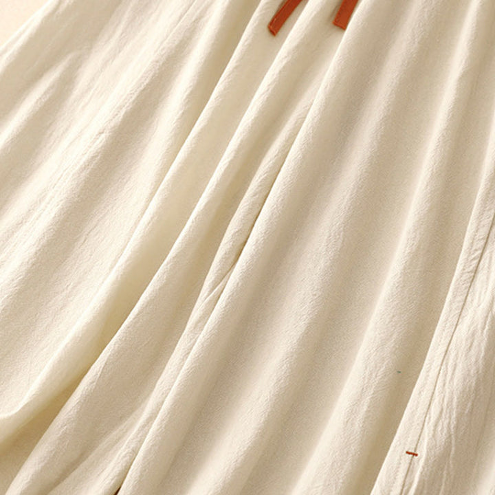 Pantalon large en coton et lin pour femme, Buddha Stones et simple, avec cordon de serrage et poches - image 10