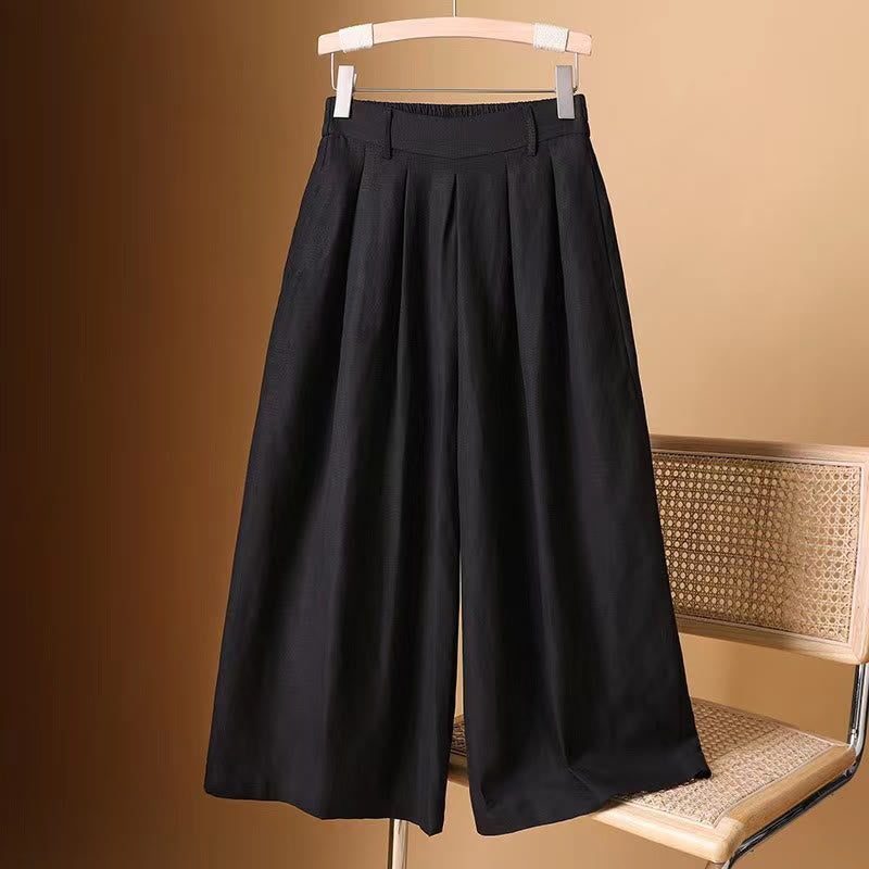 Pantalon large décontracté d'été en coton et lin pour femme, couleur pure, longueur 7-8, Buddha Stones - Noir - US8-10，UK/AU12-14，EU40-42 (2XL) - image 18