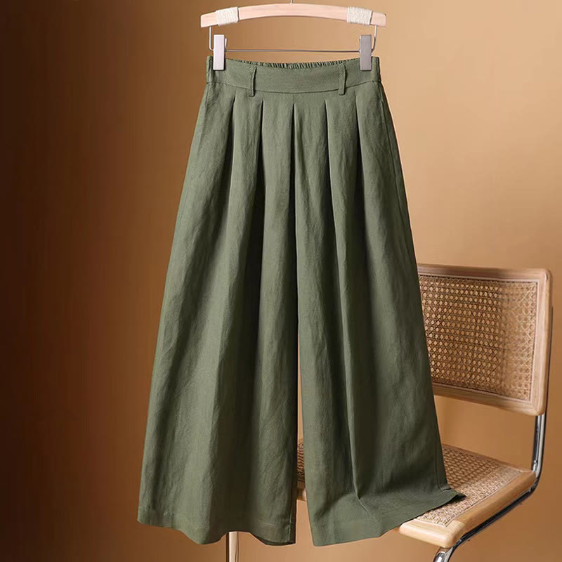 Pantalon large décontracté d'été en coton et lin pour femme, couleur pure, longueur 7-8, Buddha Stones - Vert de mer - US8-10，UK/AU12-14，EU40-42 (2XL) - image 1