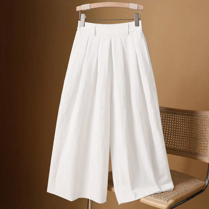 Pantalon large décontracté d'été en coton et lin pour femme, couleur pure, longueur 7-8, Buddha Stones - GhostWhite - US8-10，UK/AU12-14，EU40-42 (2XL) - image 9