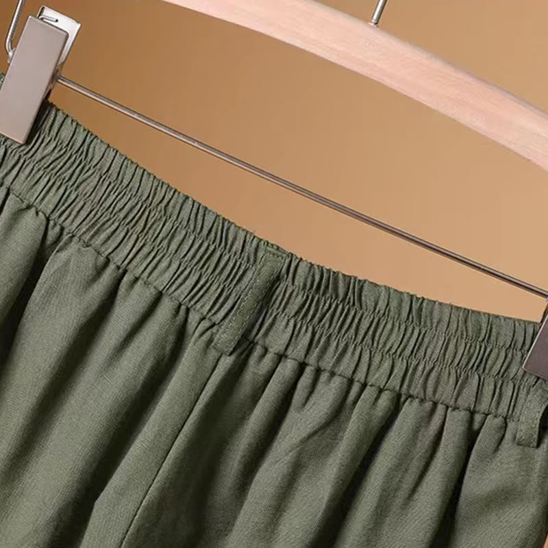Pantalon large décontracté d'été en coton et lin pour femme, couleur pure, longueur 7-8, Buddha Stones - image 2