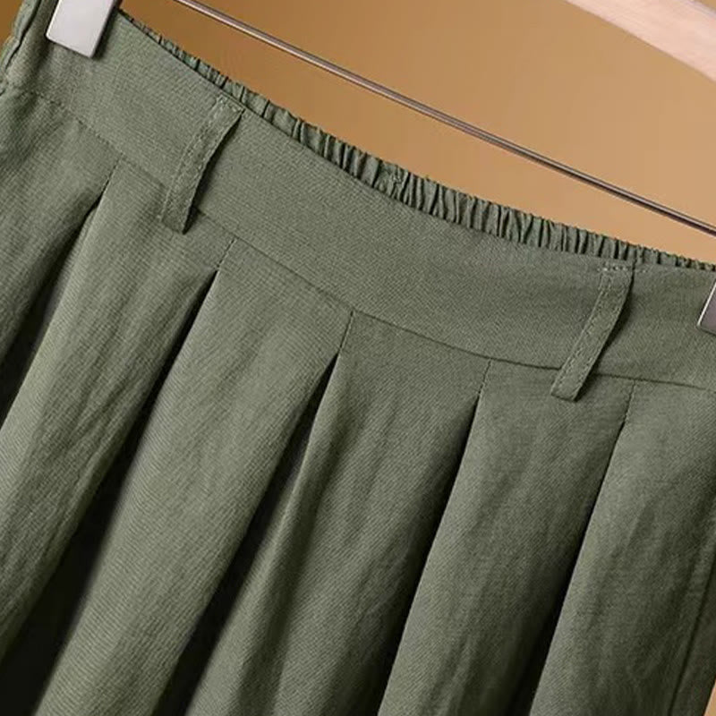 Pantalon large décontracté d'été en coton et lin pour femme, couleur pure, longueur 7-8, Buddha Stones - image 1