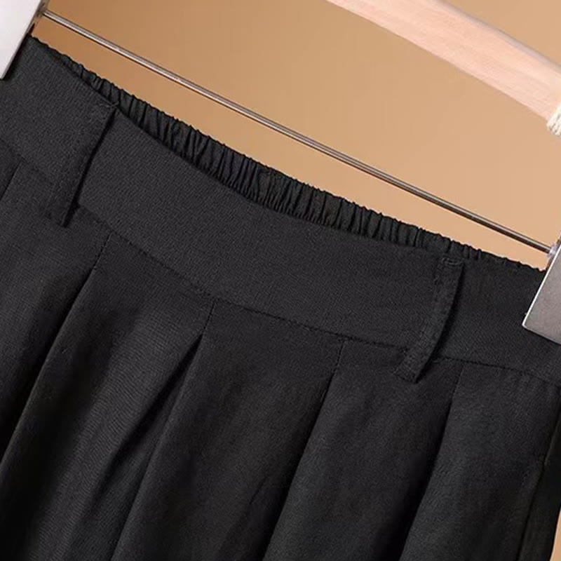 Pantalon large décontracté d'été en coton et lin pour femme, couleur pure, longueur 7-8, Buddha Stones - image 18