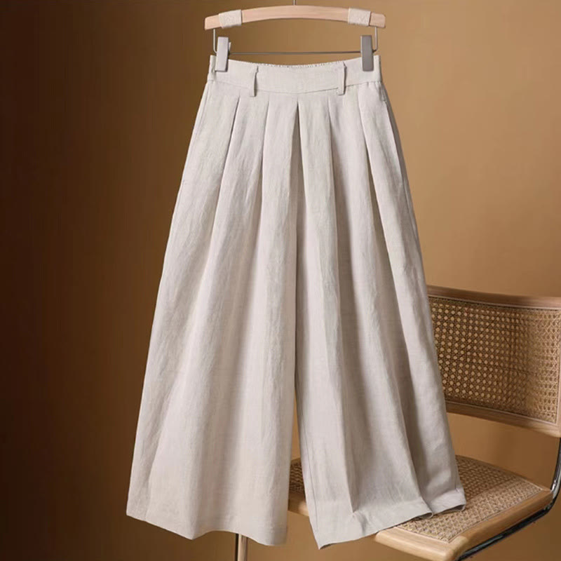 Pantalon large décontracté d'été en coton et lin pour femme, couleur pure, longueur 7-8, Buddha Stones - Beige - US12，UK/AU16，EU44 (3XL) - image 21