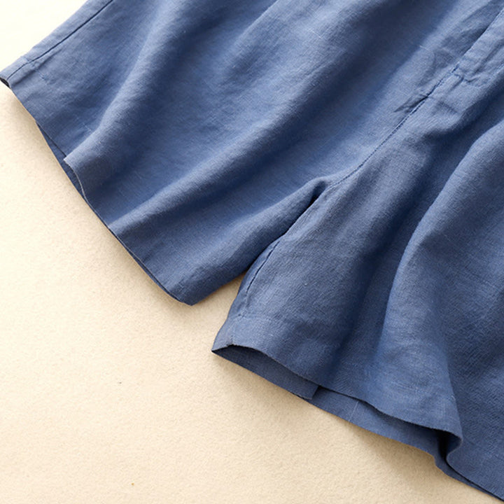 Short d'été décontracté pour femme en polyester avec broderie florale, plissé, fermeture éclair et boutons, orné de Buddha Stones et doté de poches. - image 1