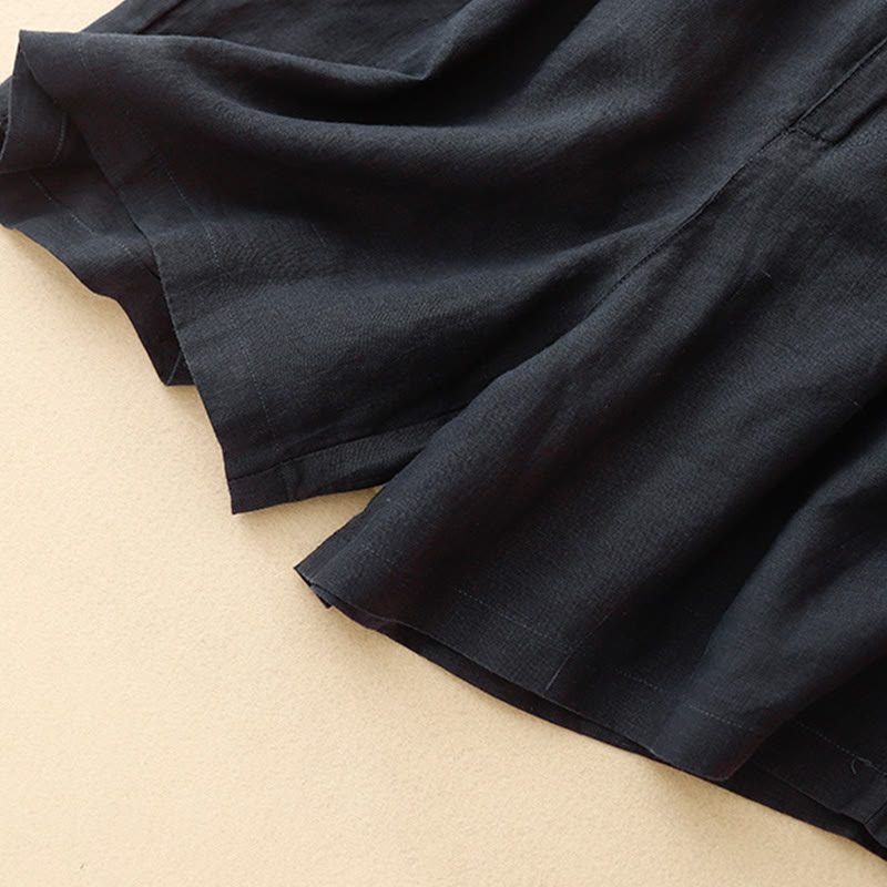 Short d'été décontracté en coton et lin avec broderie florale et boutons, style Buddha Stones, avec poches - image 21