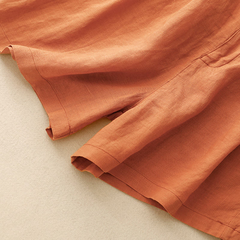 Short d'été décontracté en coton et lin avec broderie florale et boutons, style Buddha Stones, avec poches - image 14