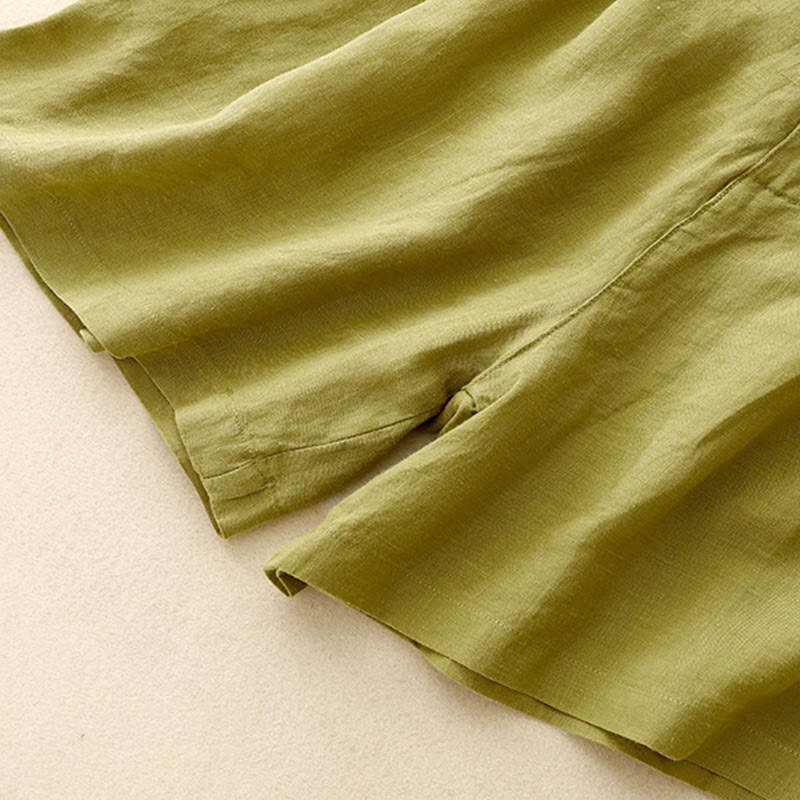 Short d'été décontracté en coton et lin avec broderie florale et boutons, style Buddha Stones, avec poches - image 6