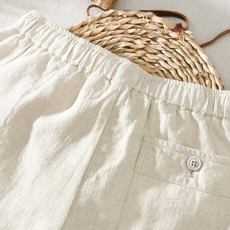 Pantalon décontracté d'été en lin ramie avec cordon de serrage et poches pour homme Buddha Stones - image 19