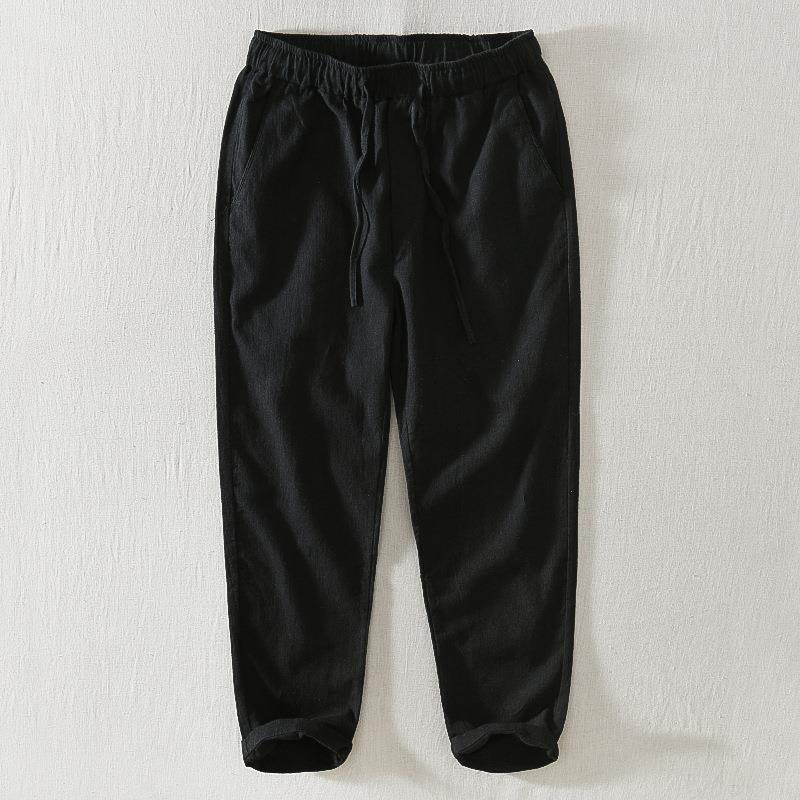 Pantalon décontracté d'été en lin ramie avec cordon de serrage et poches pour homme Buddha Stones - Noir - US/UK/AU44，EU54 (4XL) - image 10