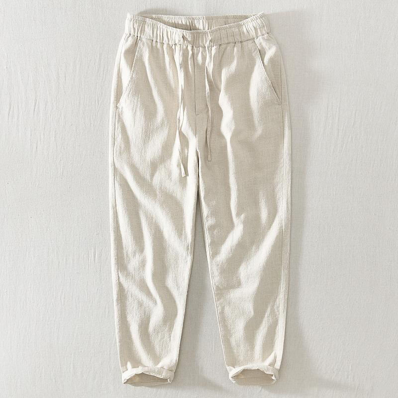 Pantalon décontracté d'été en lin ramie avec cordon de serrage et poches pour homme Buddha Stones - Beige - US/UK/AU44，EU54 (4XL) - image 17