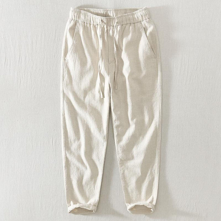 Pantalon décontracté d'été en lin ramie avec cordon de serrage et poches pour homme Buddha Stones - Beige - US/UK/AU44，EU54 (4XL) - image 17