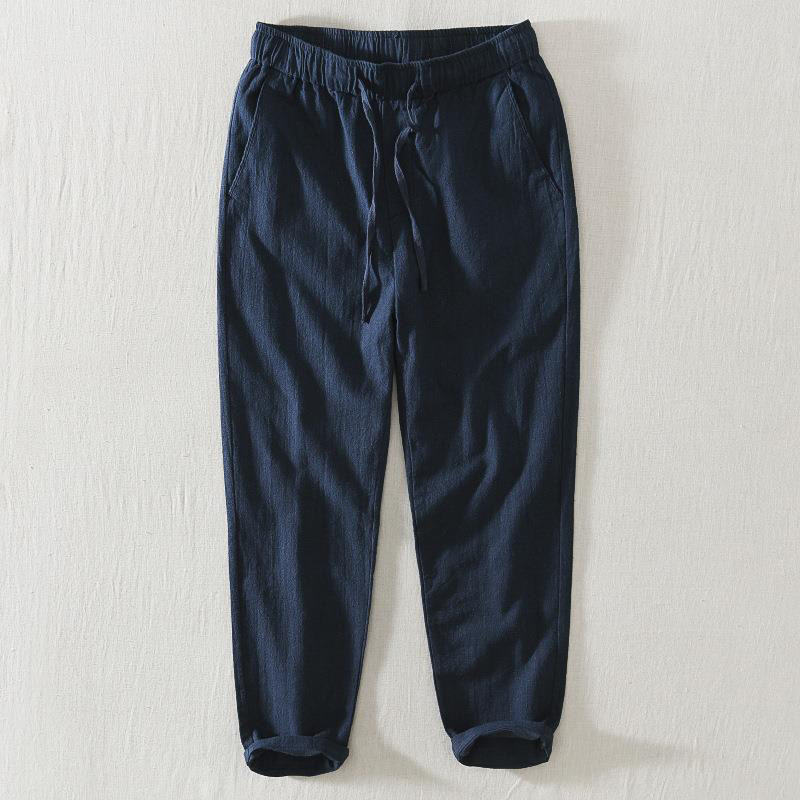 Pantalon décontracté d'été en lin ramie avec cordon de serrage et poches pour homme Buddha Stones - Bleu nuit - US/UK/AU44，EU54 (4XL) - image 14