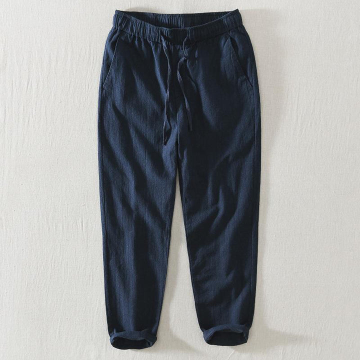 Pantalon décontracté d'été en lin ramie avec cordon de serrage et poches pour homme Buddha Stones - Bleu nuit - US/UK/AU44，EU54 (4XL) - image 14