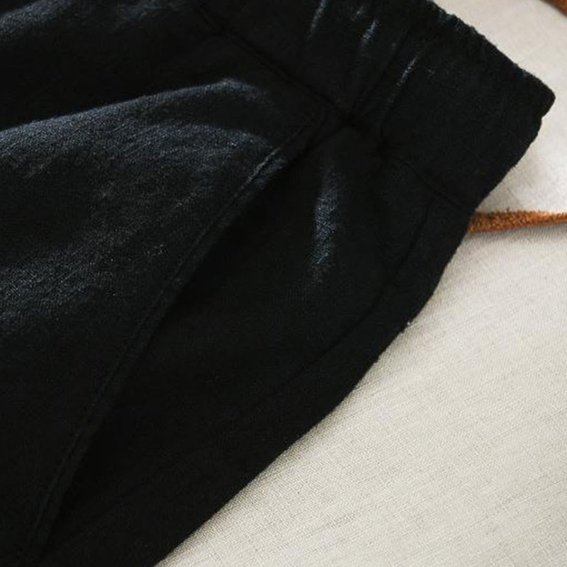 Pantalon décontracté d'été en lin ramie avec cordon de serrage et poches pour homme Buddha Stones - image 11