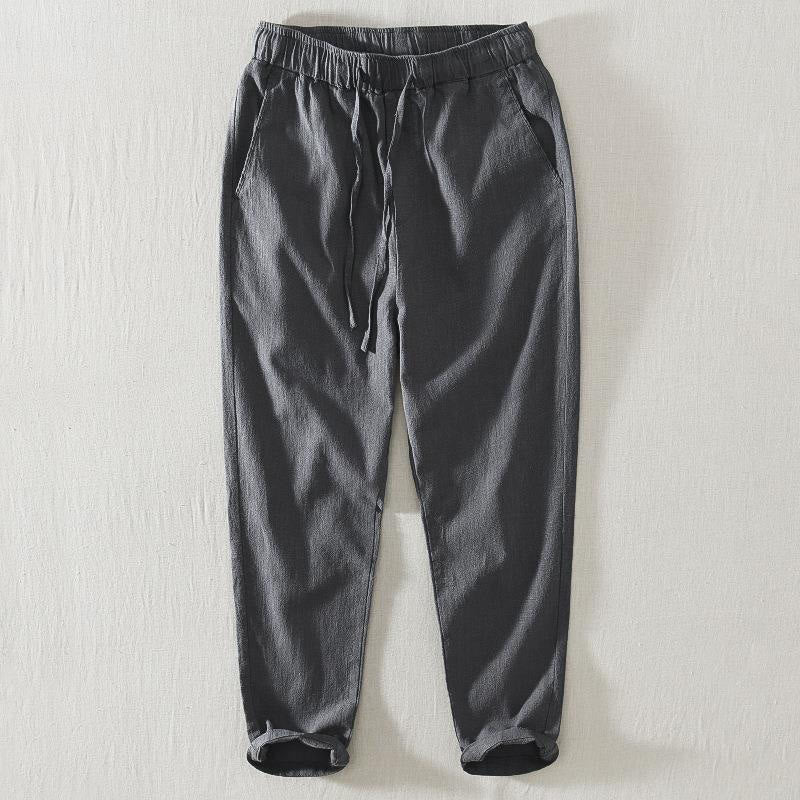 Pantalon décontracté d'été en lin ramie avec cordon de serrage et poches pour homme Buddha Stones - Gris ardoise - US/UK/AU44，EU54 (4XL) - image 0