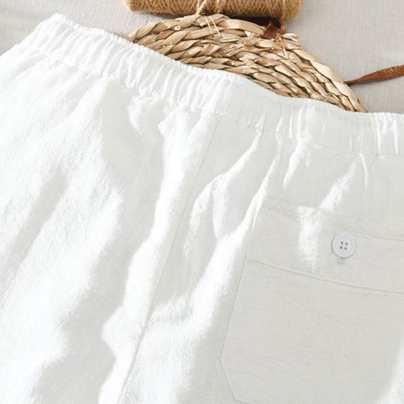 Pantalon décontracté d'été en lin ramie avec cordon de serrage et poches pour homme Buddha Stones - image 5