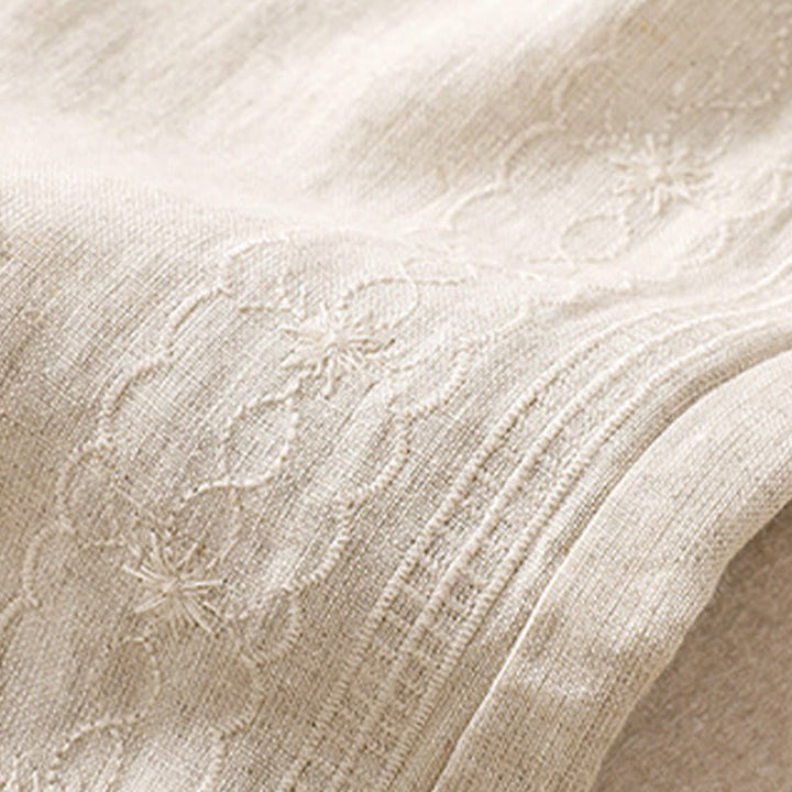 Short décontracté en coton et lin avec cordon de serrage et poches pour femme, motif floral brodé Buddha Stones