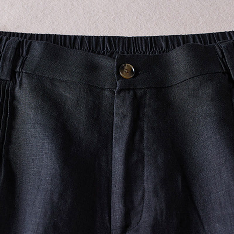 Short d'été en coton et lin pour femme avec poches et motif simple et froissé Buddha Stones
