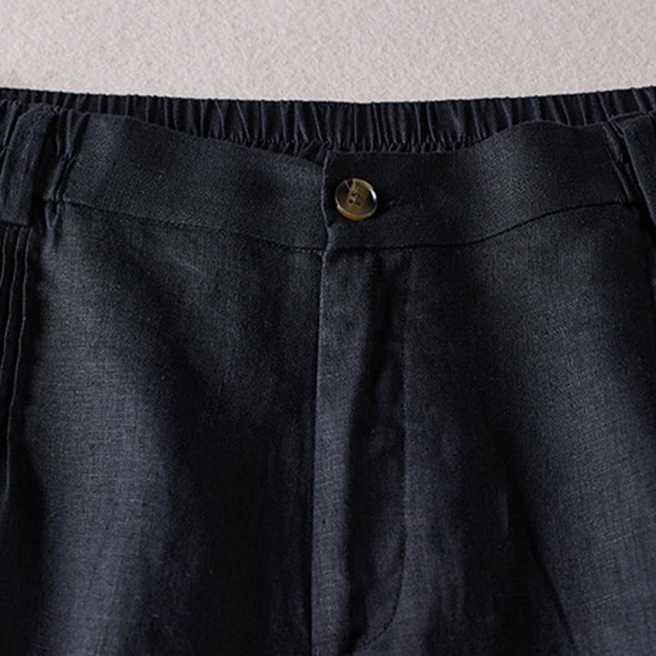 Short d'été en coton et lin pour femme avec poches et motif simple et froissé Buddha Stones