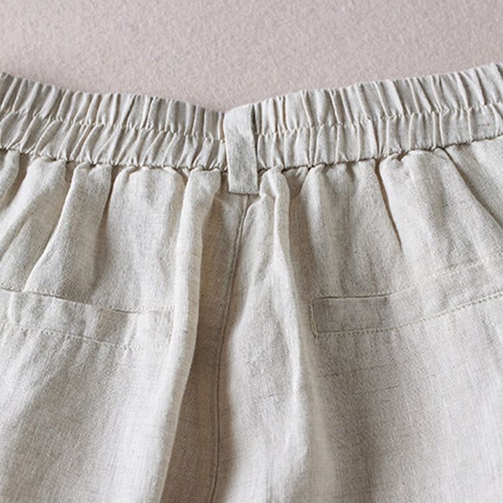 Short d'été en coton et lin pour femme avec poches et motif simple et froissé Buddha Stones