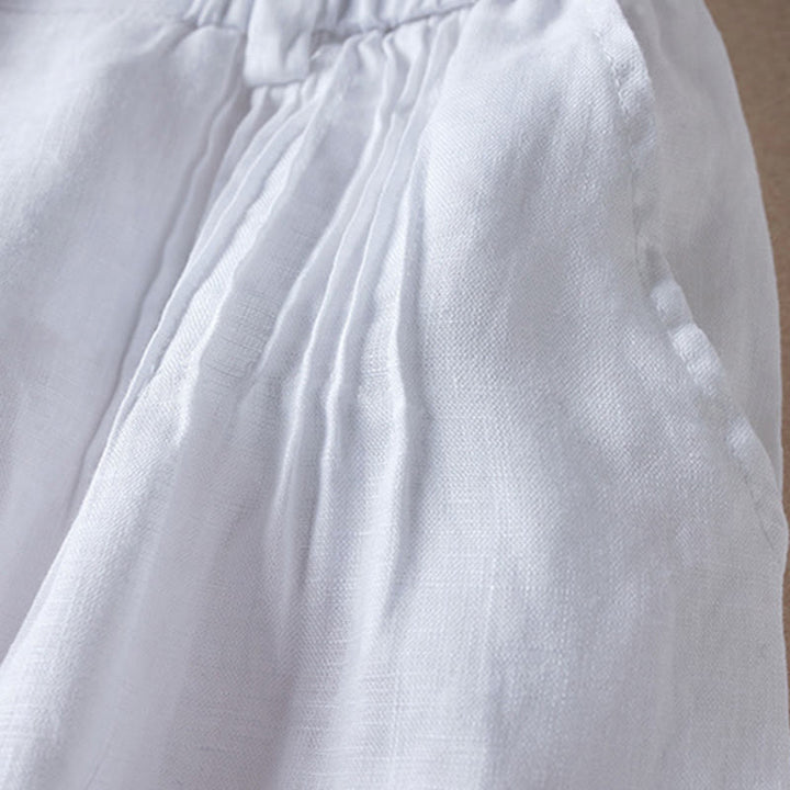 Short d'été en coton et lin pour femme avec poches et motif simple et froissé Buddha Stones