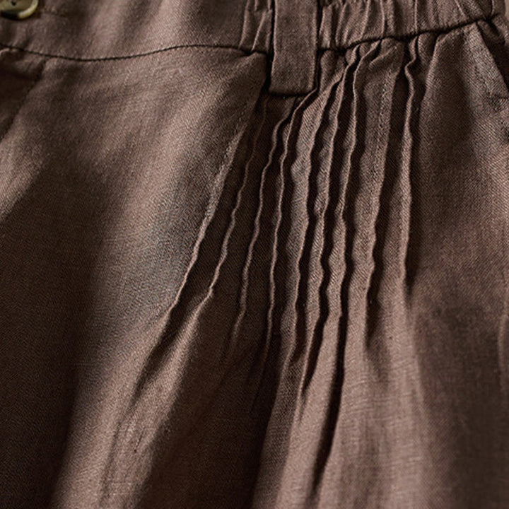 Short d'été en coton et lin pour femme avec poches et motif simple et froissé Buddha Stones
