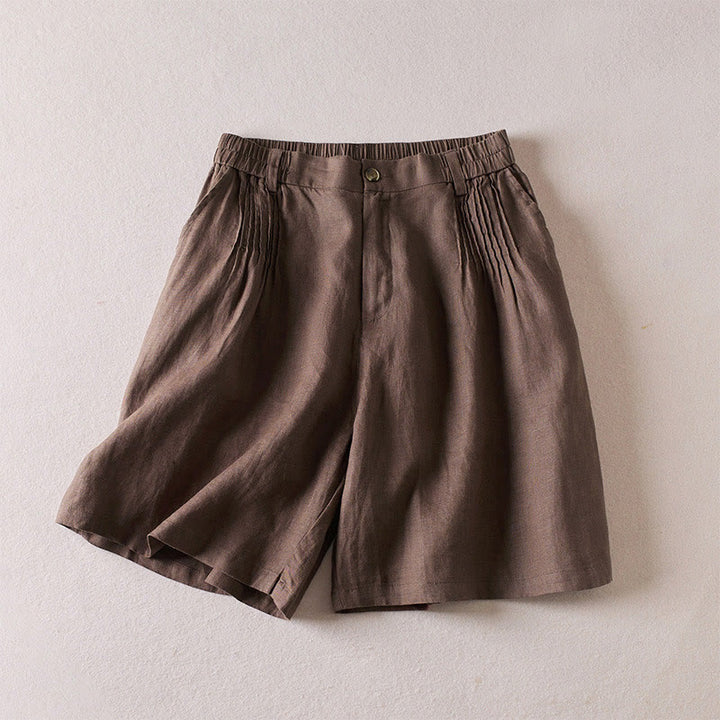 Short d'été en coton et lin pour femme avec poches et motif simple et froissé Buddha Stones