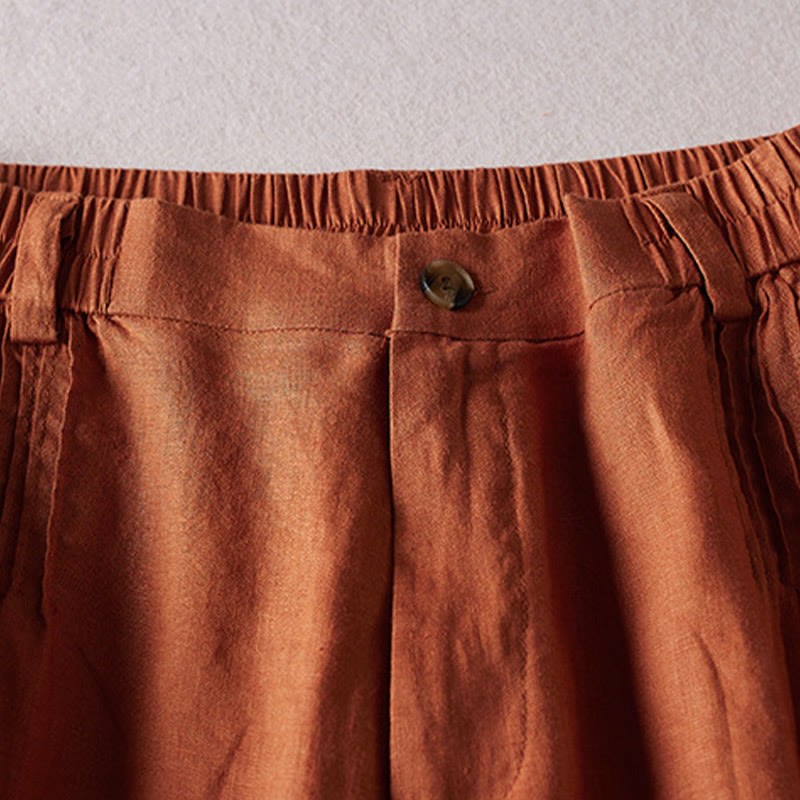 Short d'été en coton et lin pour femme avec poches et motif simple et froissé Buddha Stones