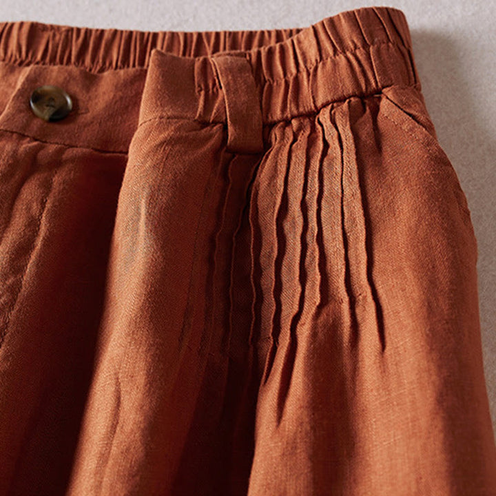 Short d'été en coton et lin pour femme avec poches et motif simple et froissé Buddha Stones - image 3