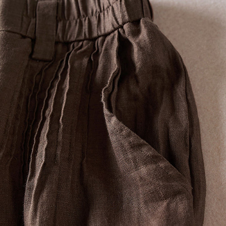 Short d'été en coton et lin pour femme avec poches et motif simple et froissé Buddha Stones - image 25