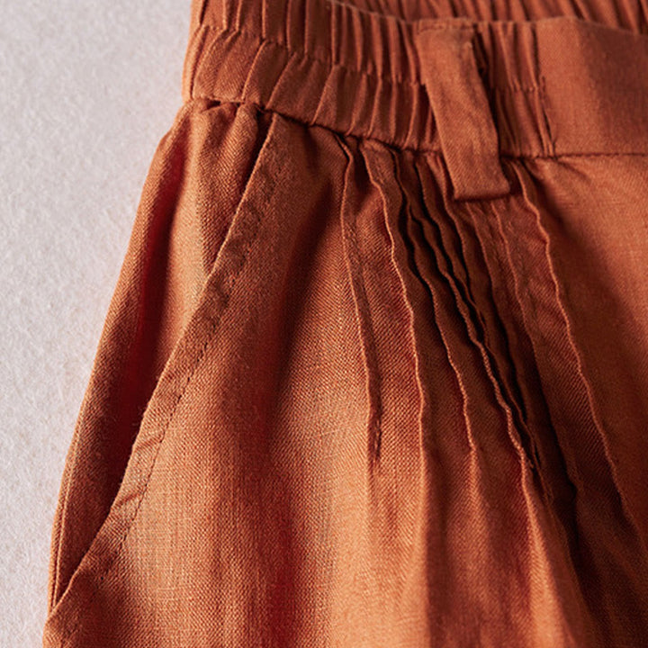 Short d'été en coton et lin pour femme avec poches et motif simple et froissé Buddha Stones - image 4