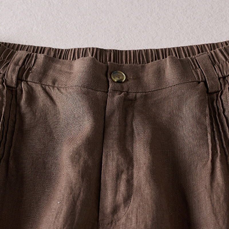 Short d'été en coton et lin pour femme avec poches et motif simple et froissé Buddha Stones