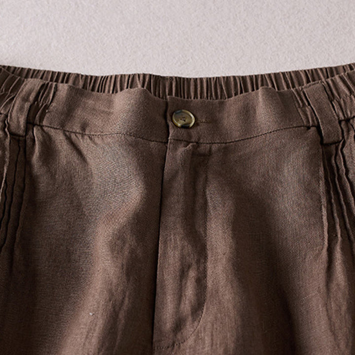 Short d'été en coton et lin pour femme avec poches et motif simple et froissé Buddha Stones