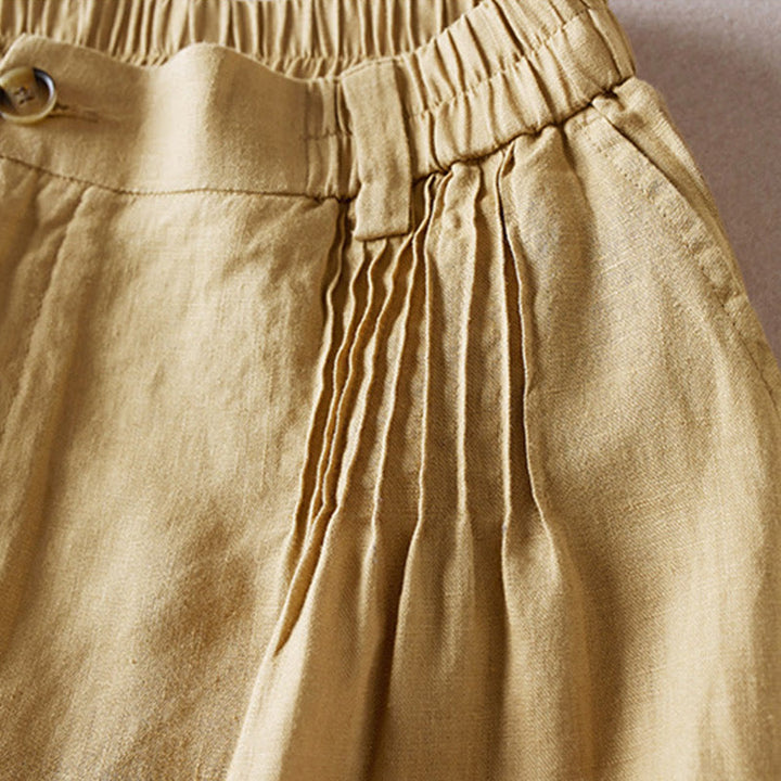 Short d'été en coton et lin pour femme avec poches et motif simple et froissé Buddha Stones