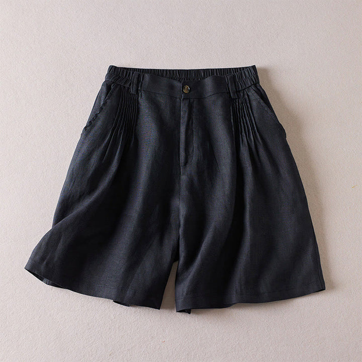 Short d'été en coton et lin pour femme avec poches et motif simple et froissé Buddha Stones