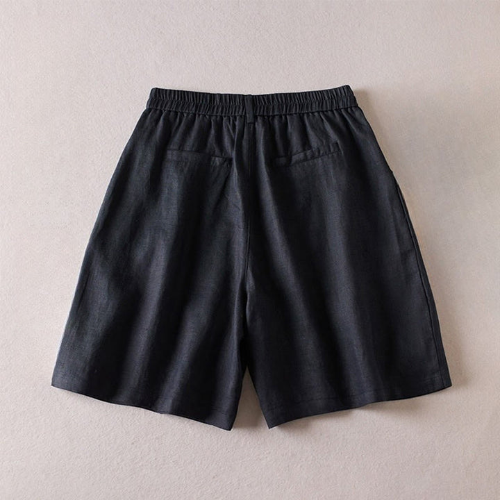 Short d'été en coton et lin pour femme avec poches et motif simple et froissé Buddha Stones