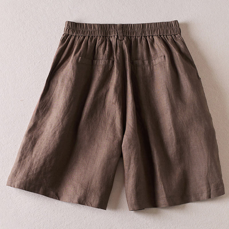 Short d'été en coton et lin pour femme avec poches et motif simple et froissé Buddha Stones