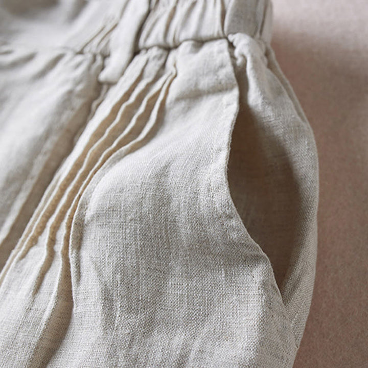 Short d'été en coton et lin pour femme avec poches et motif simple et froissé Buddha Stones