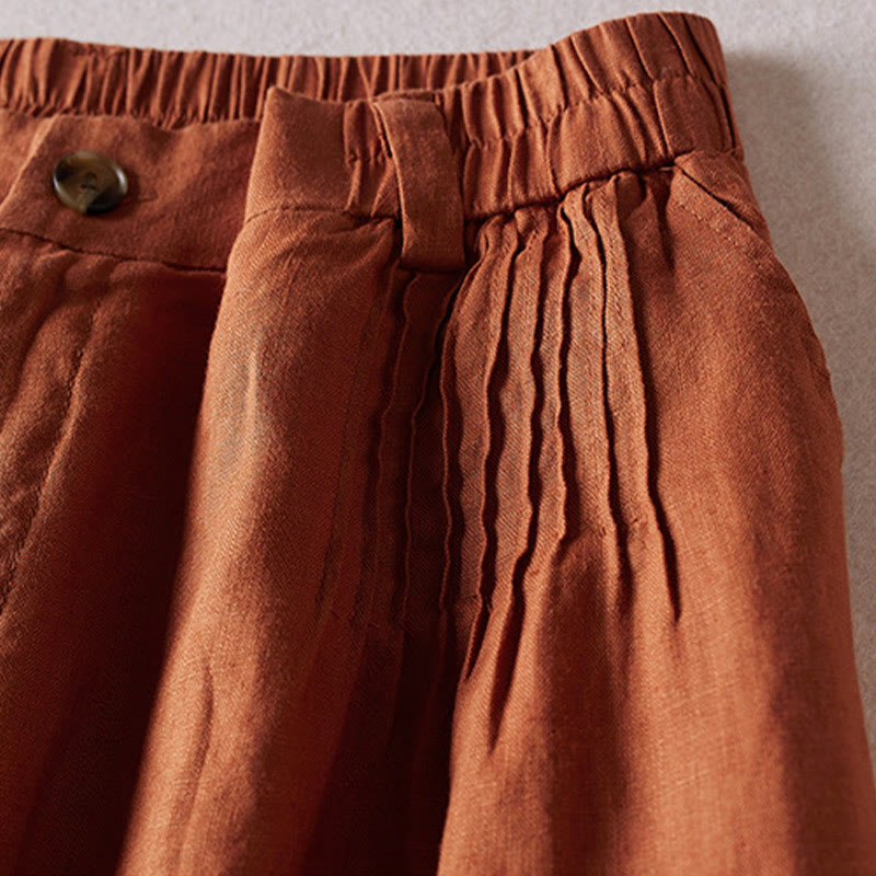 Short d'été en coton et lin pour femme avec poches et motif simple et froissé Buddha Stones