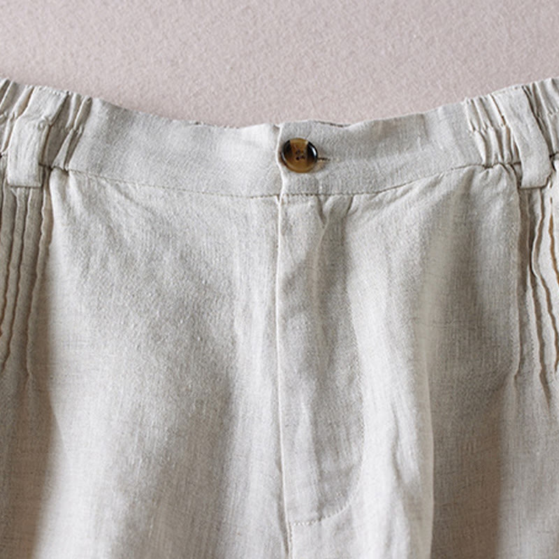 Short d'été en coton et lin pour femme avec poches et motif simple et froissé Buddha Stones