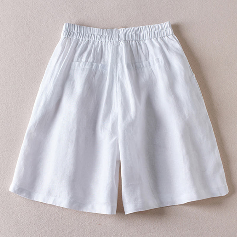Short d'été en coton et lin pour femme avec poches et motif simple et froissé Buddha Stones