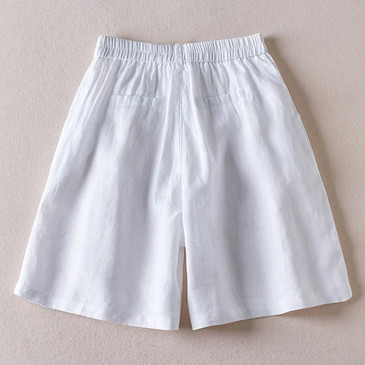 Short d'été en coton et lin pour femme avec poches et motif simple et froissé Buddha Stones