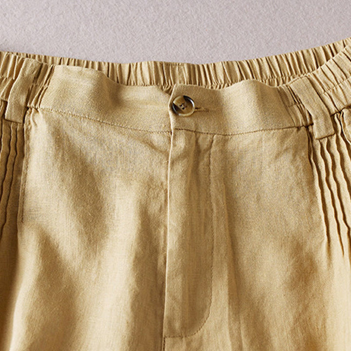 Short d'été en coton et lin pour femme avec poches et motif simple et froissé Buddha Stones