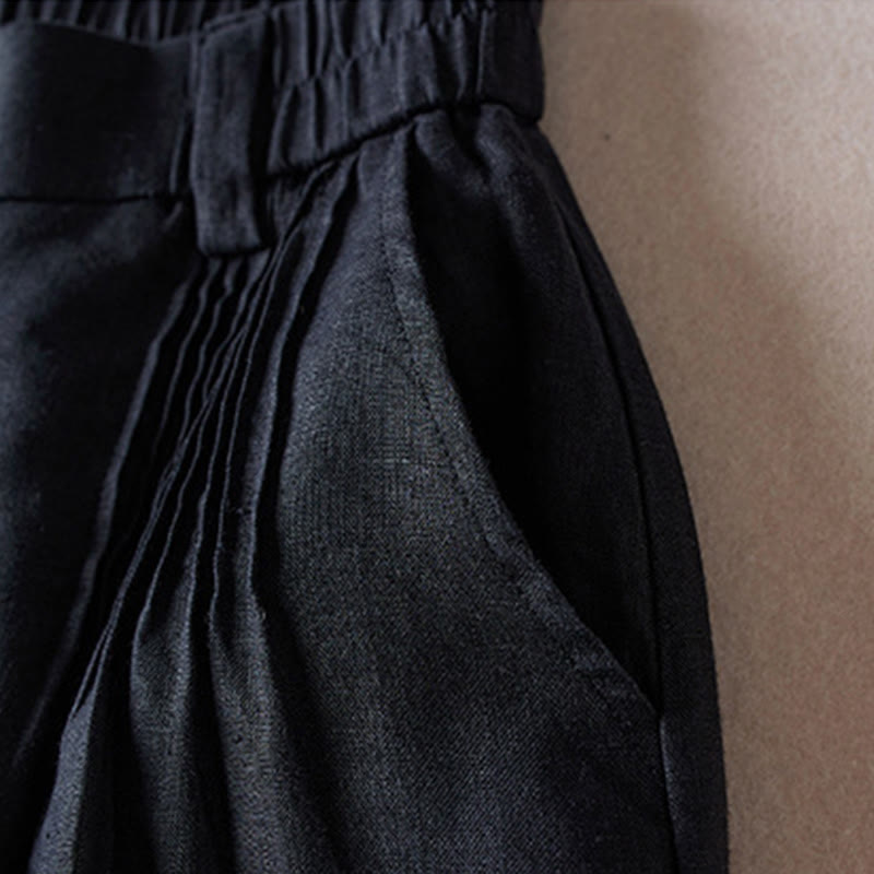 Short d'été en coton et lin pour femme avec poches et motif simple et froissé Buddha Stones