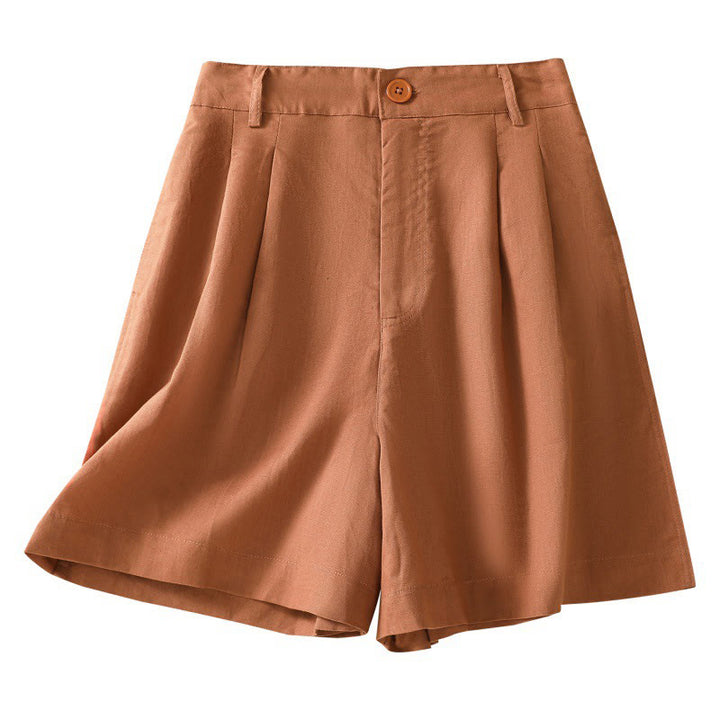 Short d'été décontracté en coton et lin pour femme avec poches Motif Buddha Stones